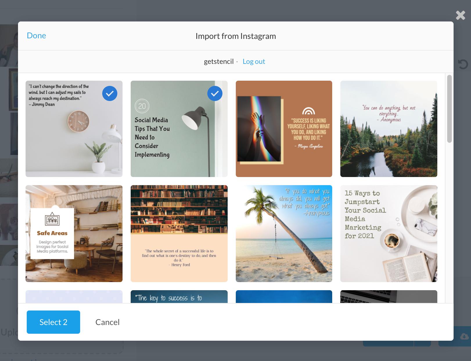 Select photos from your Instagram account