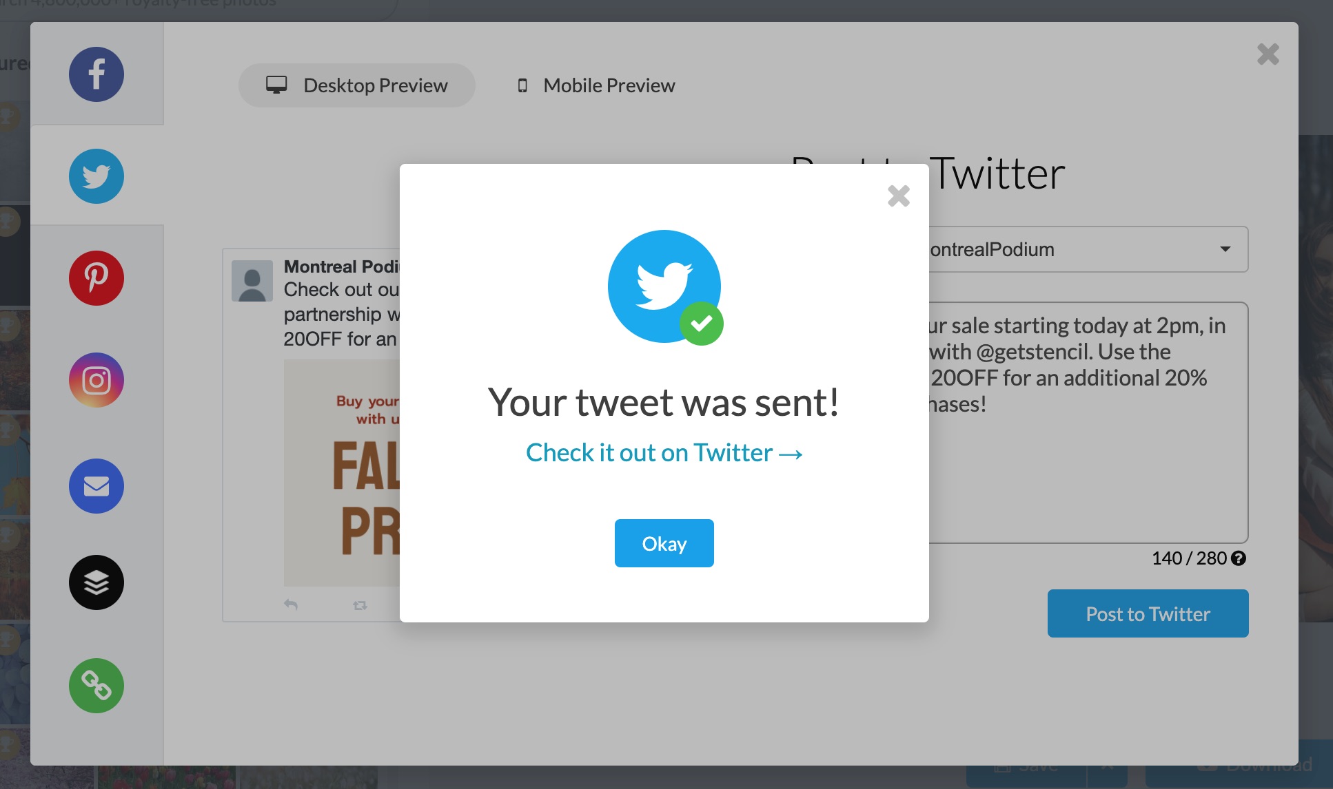 Post directly to your Twitter account or profile