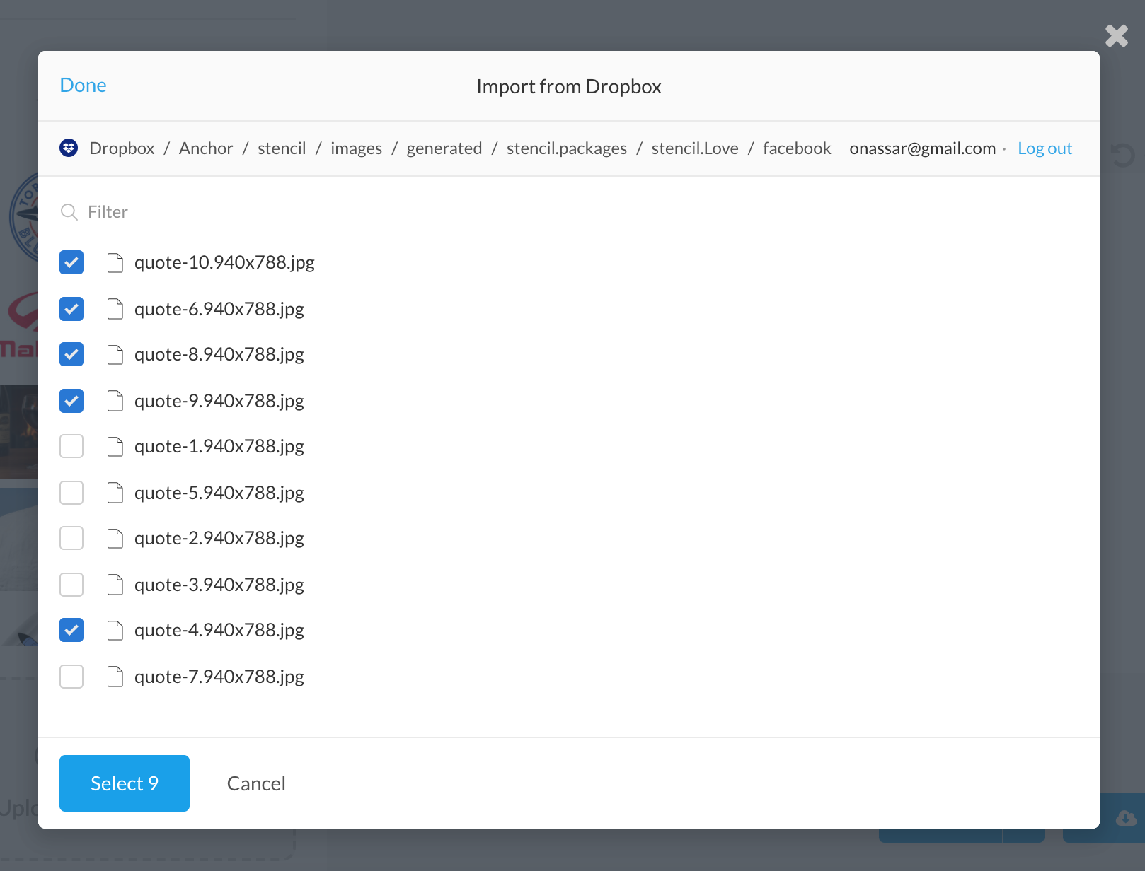 Select images & photos from your Dropbox