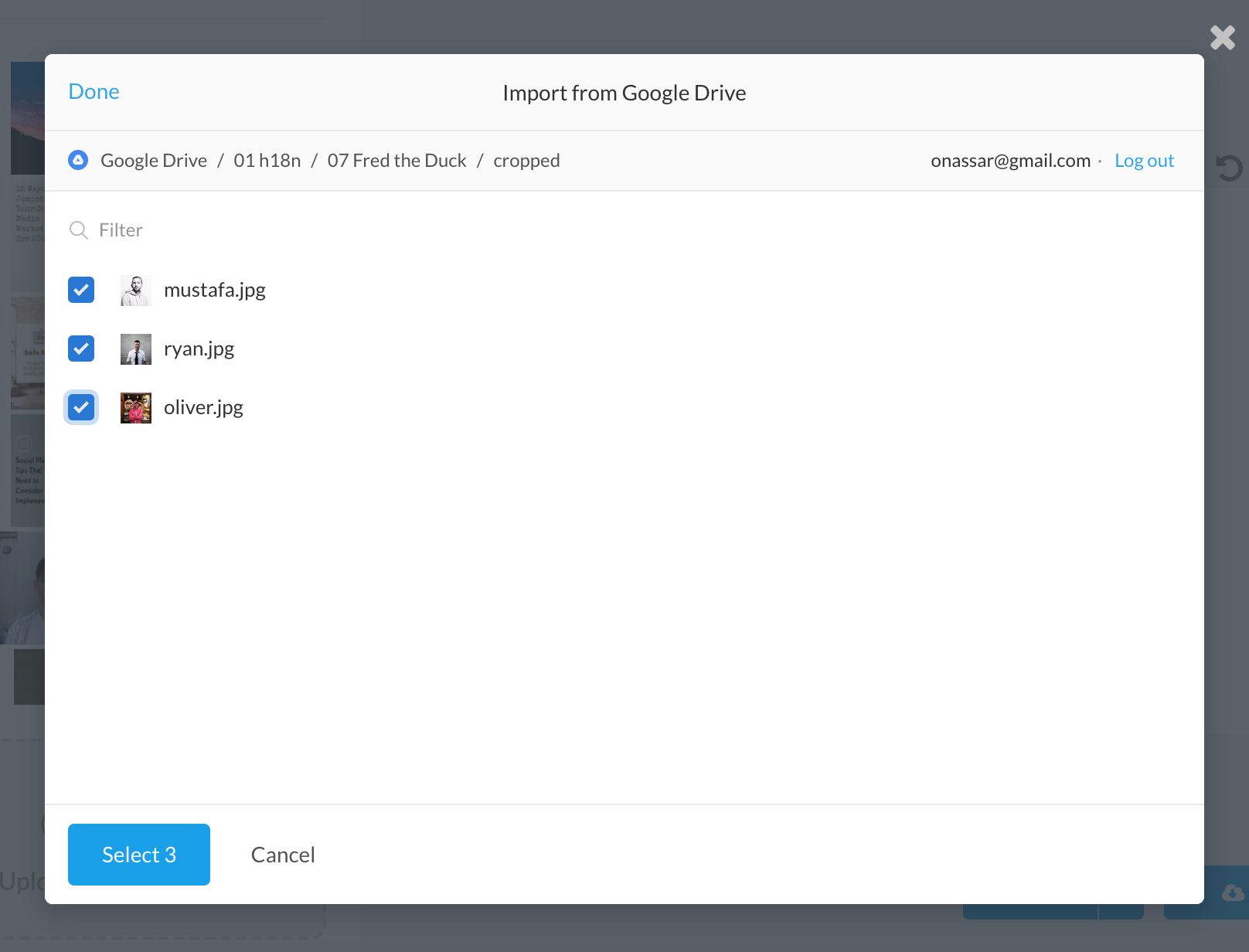 Select photos from your Google Drive